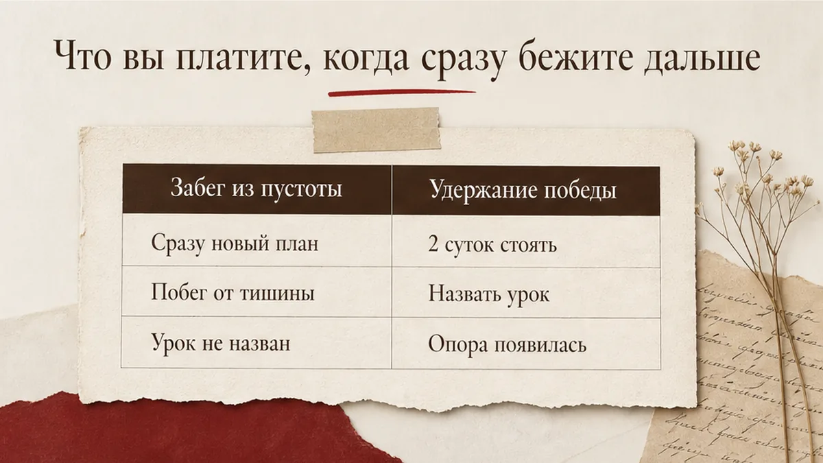Таблица: следующий забег из пустоты против удержания победы