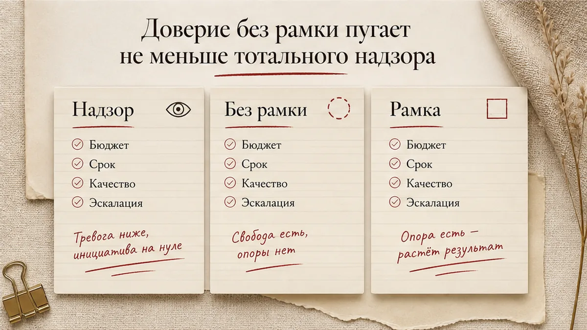 Карточка: тотальный надзор, доверие без границ и рамка результата