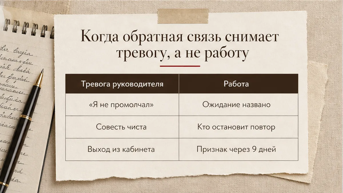 Сравнение: обратная связь снимает тревогу руководителя или сдвигает работу