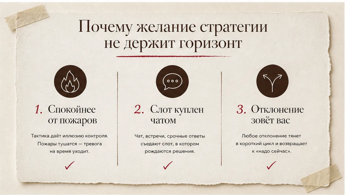Схема: желание стратегии против удержания горизонта — слот, срочное, отказ