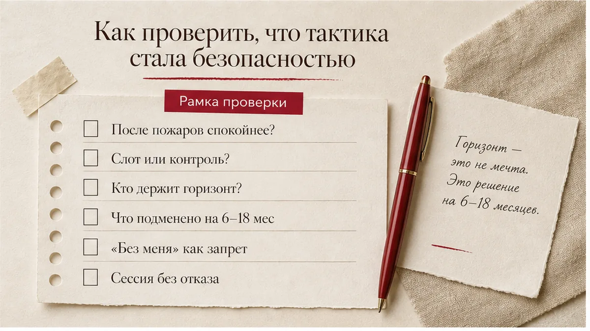 Рамка проверки: признаки тактики-как-безопасности, вопрос горизонта, названный отказ